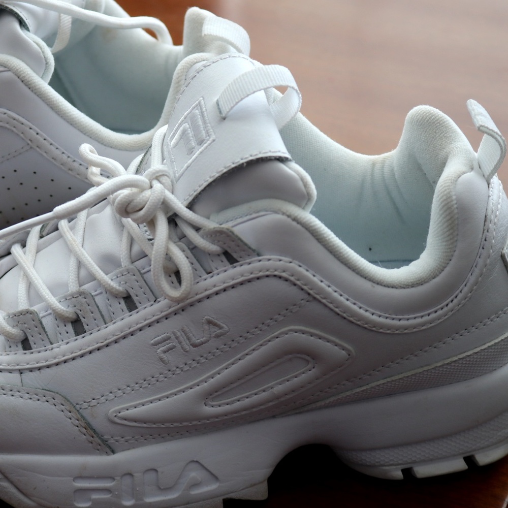 All white Fila Disruptor